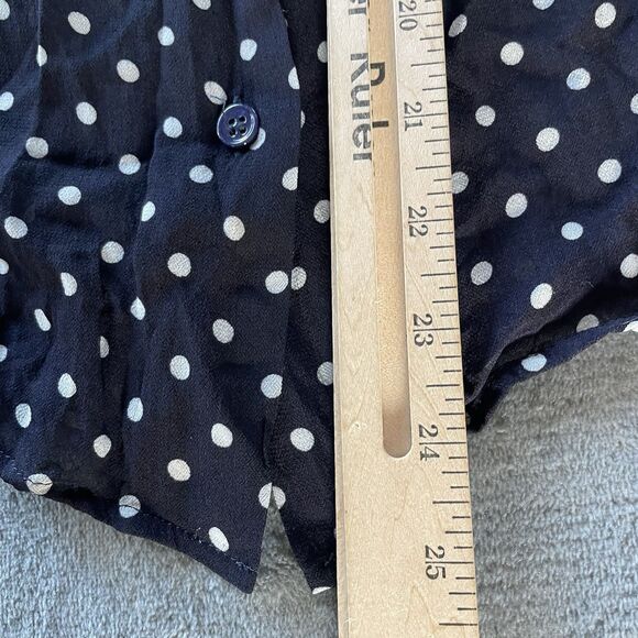 Gerard Darel Blouse 34 US Small Navy White Polka Fit Bow neck tie Button Up - Picture 12 of 13